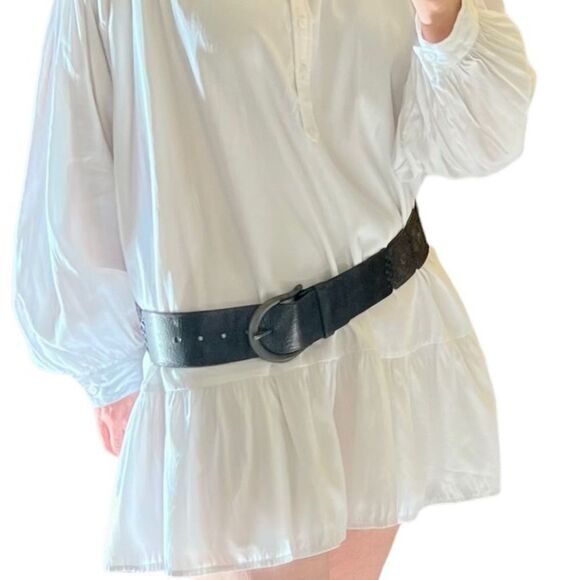 Vtg New Ralph Lauren wide leather belt Tooled Braid Brass buckle Boho Western L - Picture 3 of 16